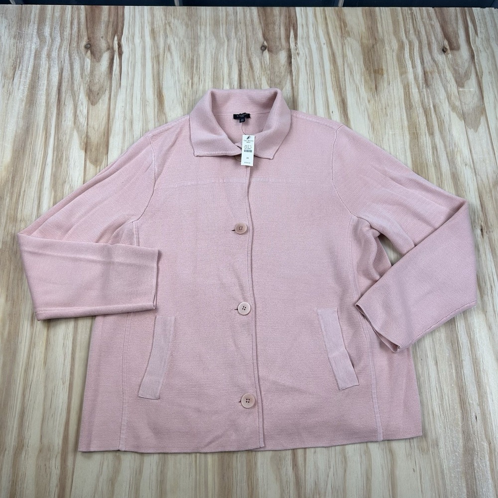Talbots Women's Heavyweight Collared Cardigan Sweater Pink Plus Size 2X $159 Ret